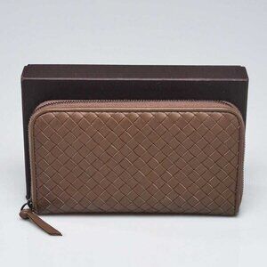 Bottega Veneta Grey Intrecciato Woven Nappa Leather Zip Around Wallet